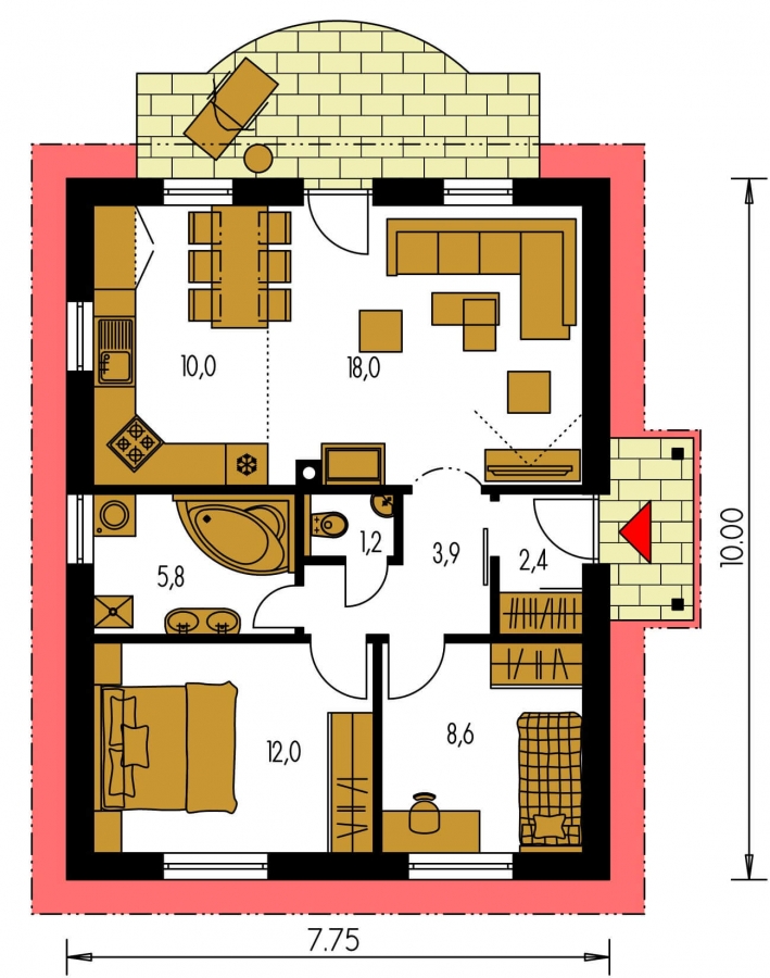 Obľúbený murovaný rodinný dom na malý pozemok s tromi izbami a sedlovou strechou.